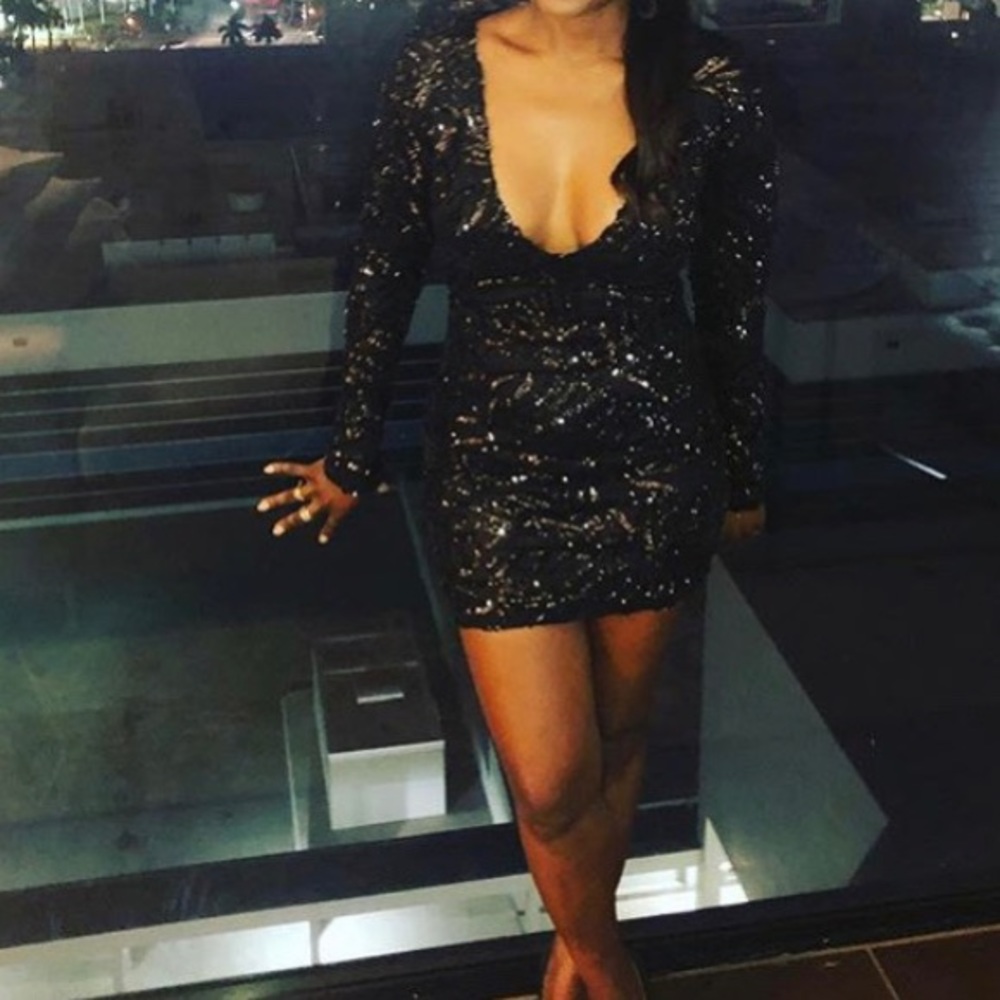 Deep V Black Mini Dress